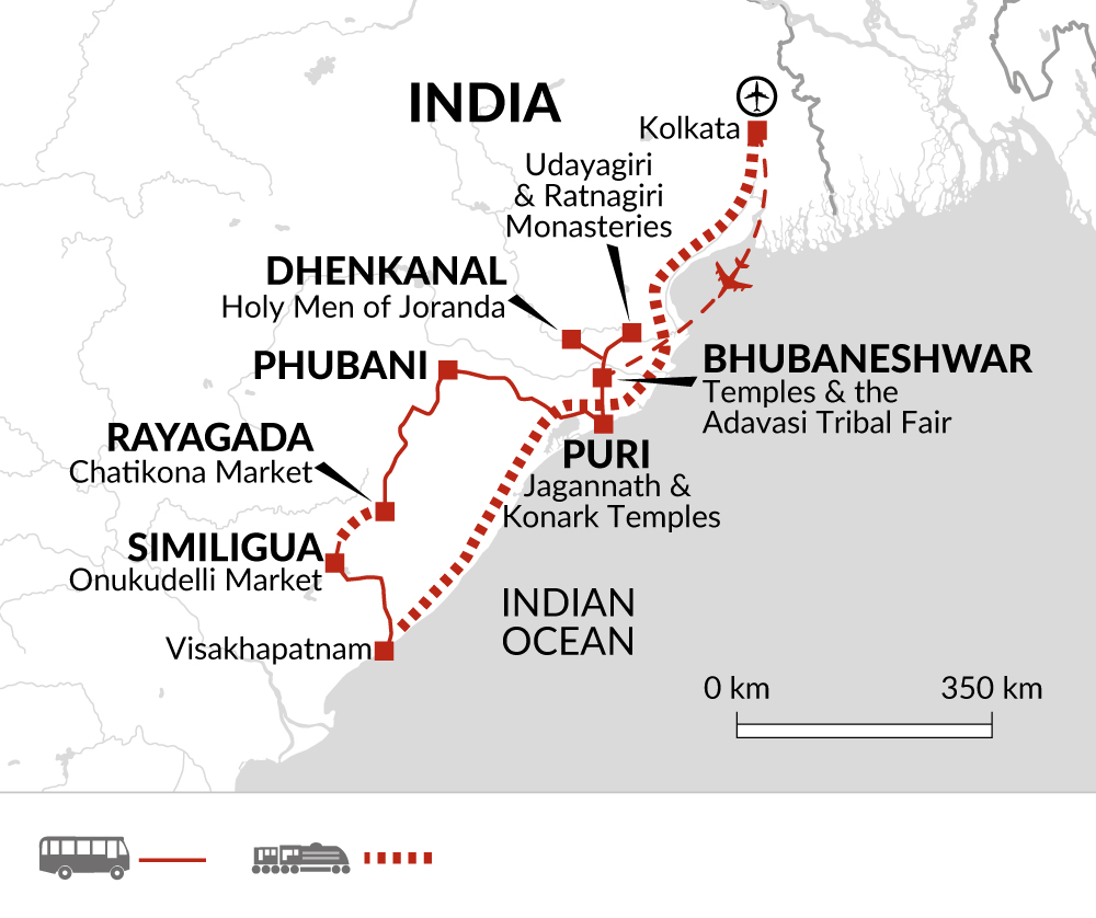 tourhub | Explore! | Tribes and Temples of Orissa | Tour Map