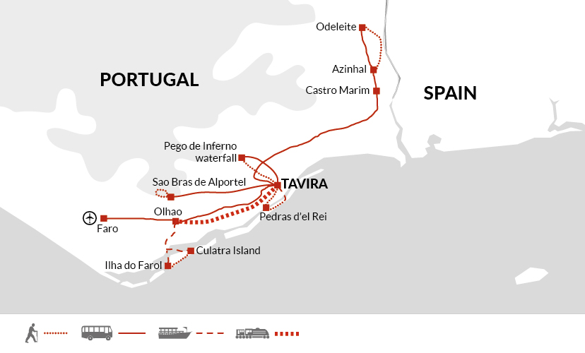 tourhub | Explore! | Walking in Portugal - Eastern Algarve | Tour Map