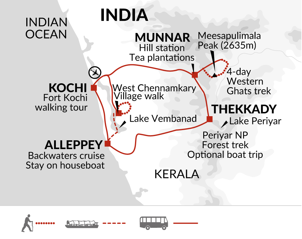 tourhub | Explore! | Walking in Kerala | Tour Map