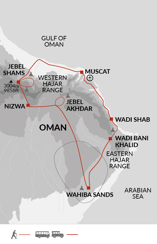 tourhub | Explore! | Oman Trekking | Tour Map