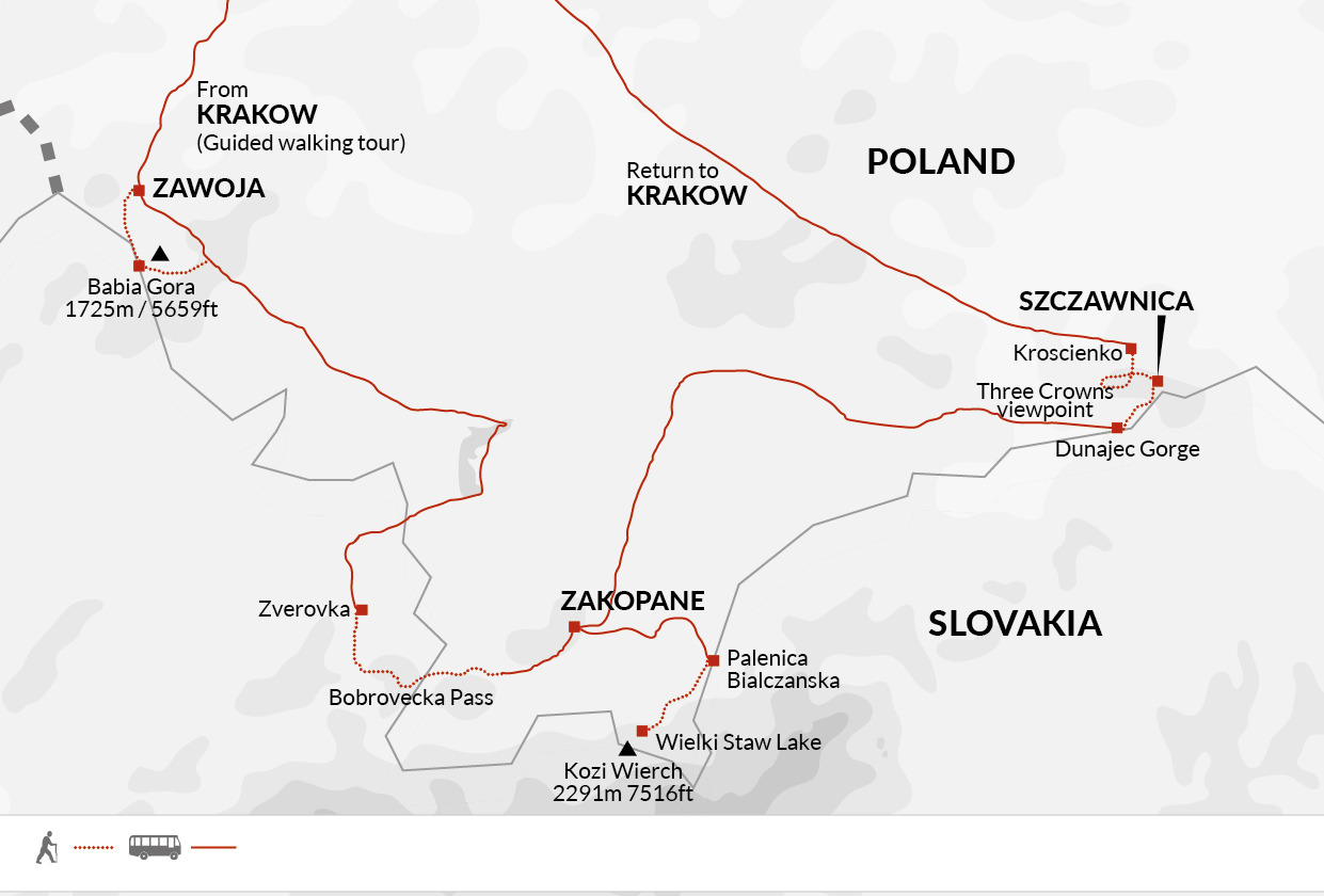 tourhub | Explore! | Hiking in the Polish Carpathians | Tour Map