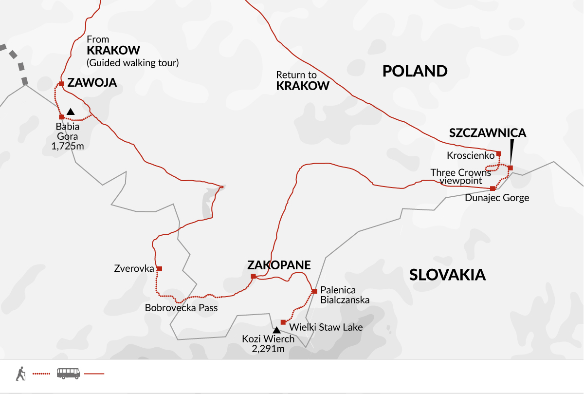 tourhub | Explore! | Hiking in the Polish Carpathians | Tour Map