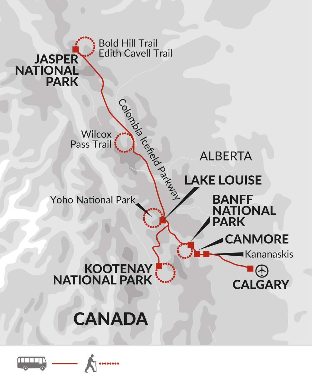 tourhub | Explore! | Walking in the Canadian Rockies | Tour Map