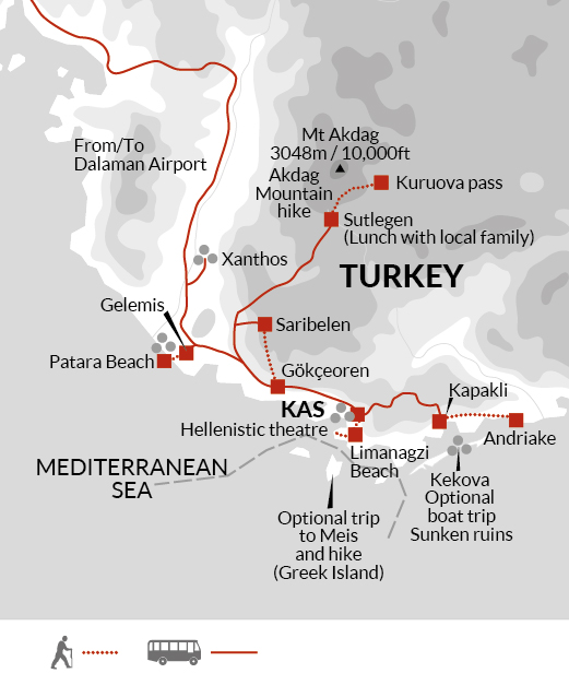 tourhub | Explore! | Walking Turkey's Turquoise Coast | Tour Map