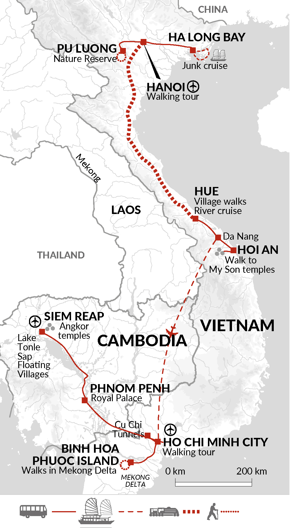 tourhub | Explore! | On Foot in Vietnam + Cambodia Highlights | Tour Map