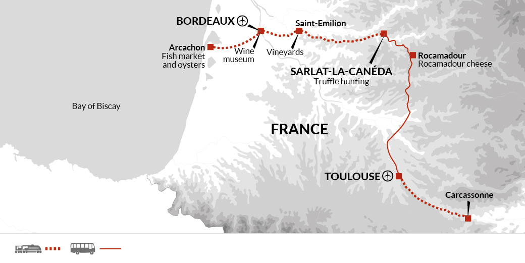 tourhub | Explore! | A Taste of Southern France  - Bordeaux to Toulouse | Tour Map