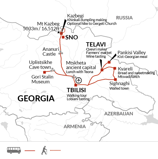 tourhub | Explore! | A Taste of Georgia - Tbilisi to the Caucasus Mountains | Tour Map