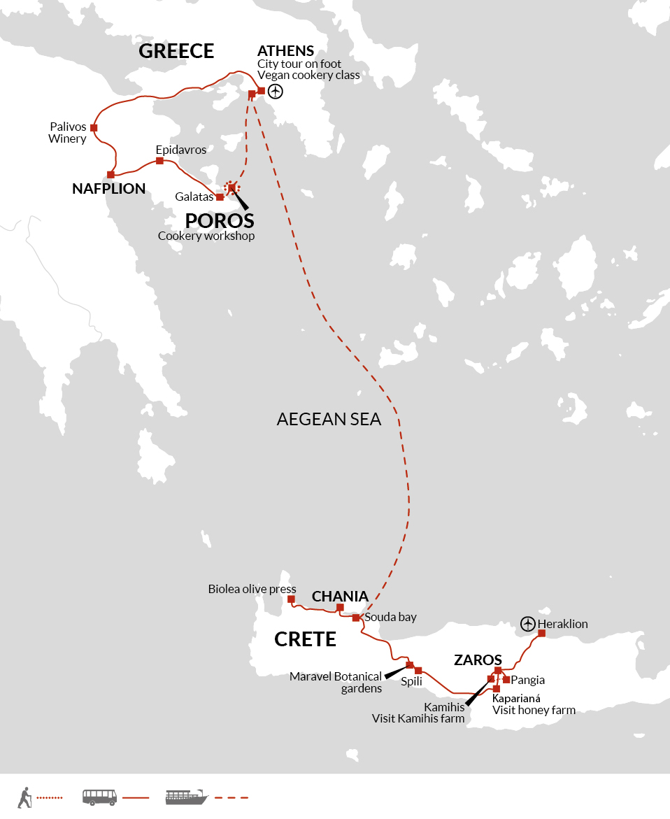 tourhub | Explore! | A Taste of Greece - Crete to the Peloponnese | Tour Map