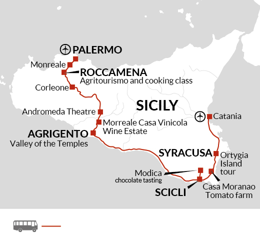 tourhub | Explore! | A Taste of Sicily - Palermo to Syracusa | Tour Map