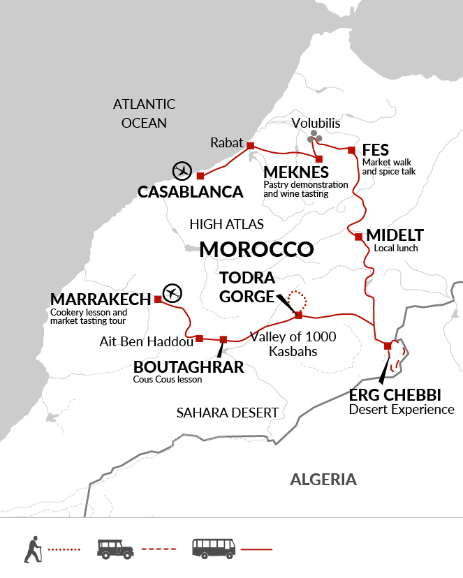 tourhub | Explore! | A Taste of Morocco - Imperial Cities and Deserts | Tour Map