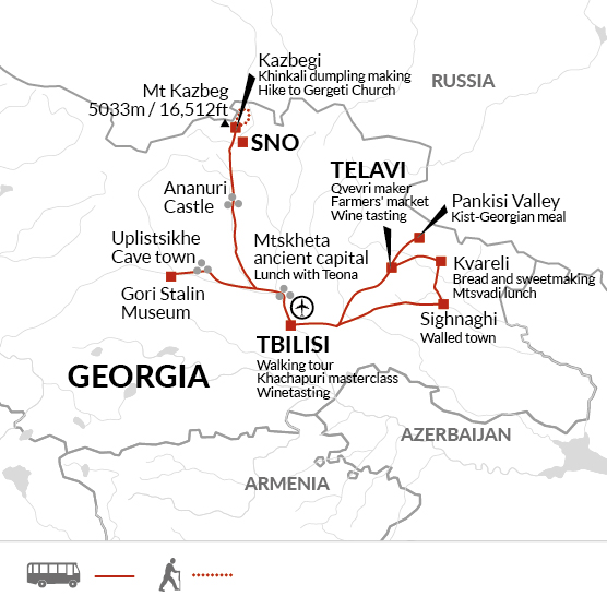 tourhub | Explore! | A Taste of Georgia - Tbilisi to the Caucasus Mountains | Tour Map
