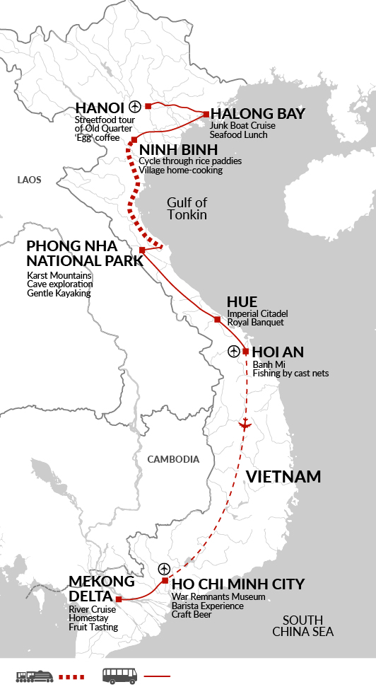 tourhub | Explore! | A Taste of Vietnam - Halong Bay to the Mekong Delta | Tour Map