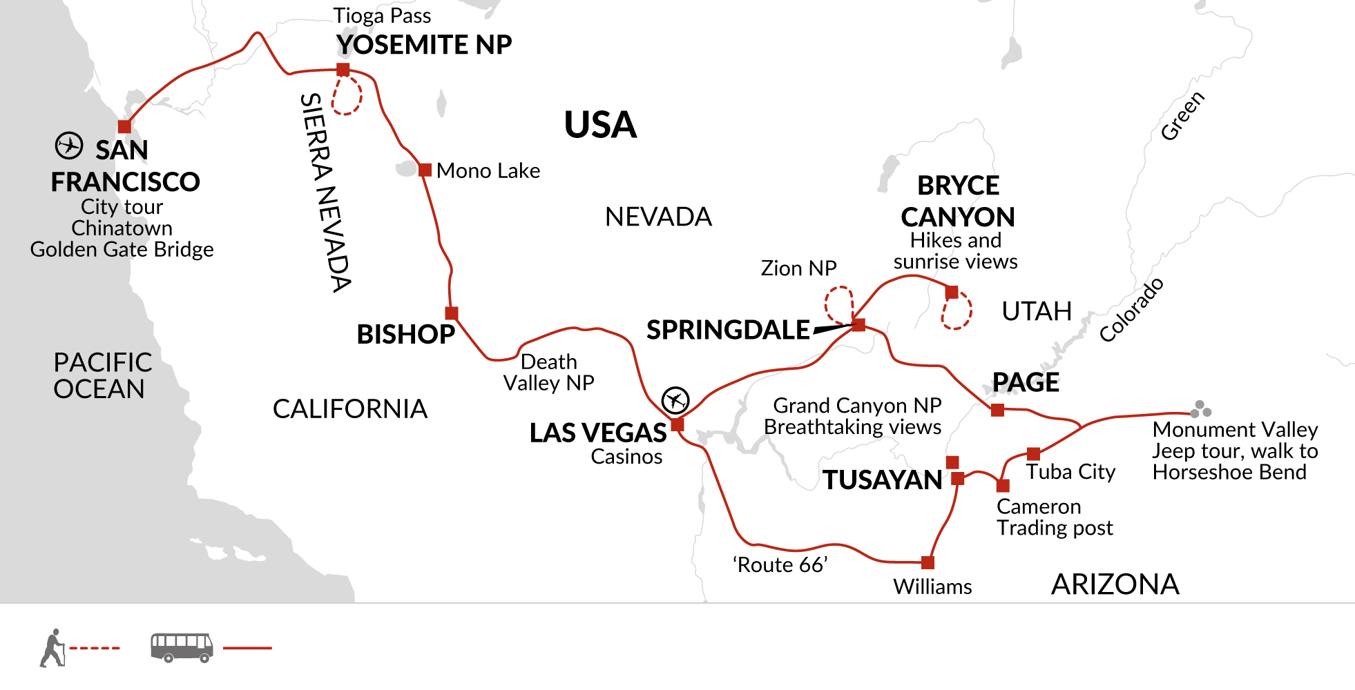 tourhub | Explore! | Western USA National Parks Explorer | Tour Map