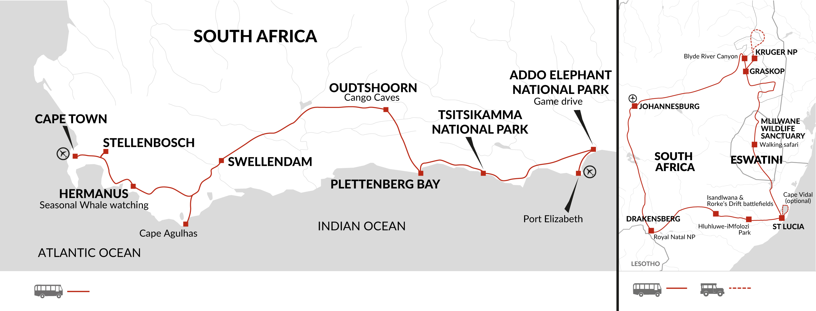 tourhub | Explore! | Kruger, Eswatini and South Africa's Garden Route | Tour Map